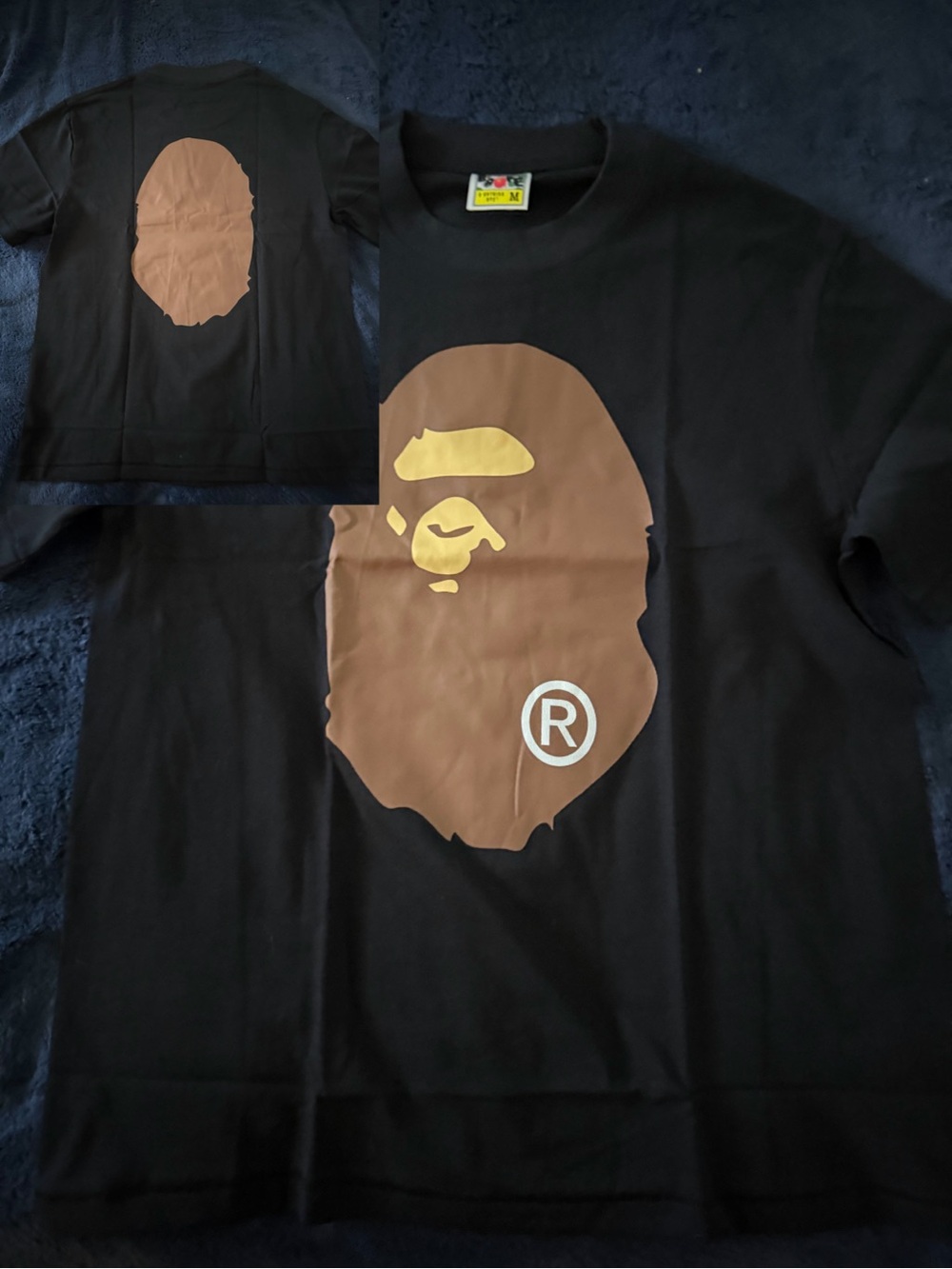 Bape Black Tee with Brown & Yellow Ape Head Graphic